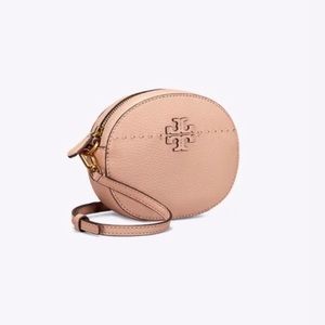 Tory Burch Leather Mcgraw Round Crossbody in Devon Sand